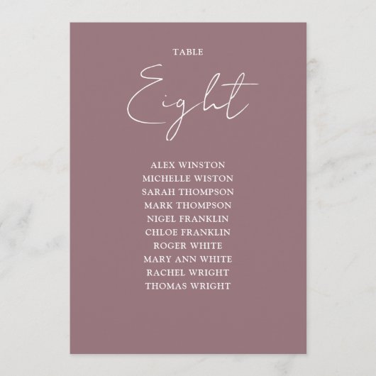 Invitation Mauve Elégant moderne Sièges Tableau Numéro de tab (Devant)