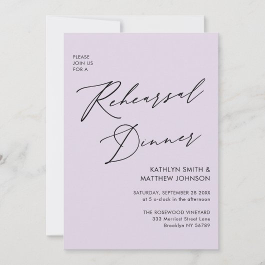 Invitation Mauve Élégante Répétition Script Dîner Minimal QR (Devant)