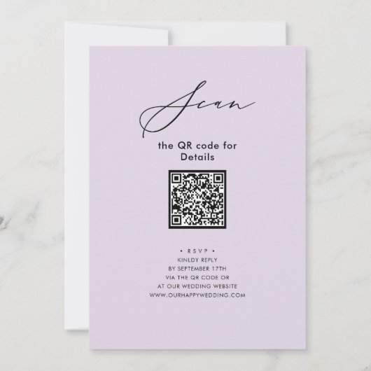 Invitation Mauve Élégante Répétition Script Dîner Minimal QR (Dos)