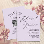 Invitation Mauve Élégante Répétition Script Dîner Minimal QR<br><div class="desc">Mauve Élégant Script Minimaliste QR Code Reprsal Dîner Carte d'invitation. Célébrez votre journée spéciale avec cette belle et élégante carte de faire-part de mariage pour embellir votre occasion spéciale. Tous les textes sont pré-arrangés pour que vous personnalisiez facilement et rapidement avec vos propres détails. Si vous avez besoin d'une personnalisation...</div>