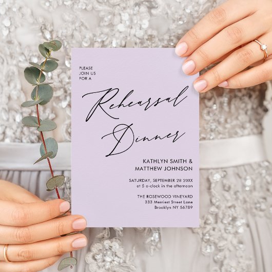 Invitation Mauve Élégante Répétition Script Dîner Minimal QR
