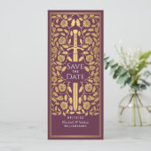 Invitation Mauve épée médiévale Enregistrer la date Invitatio (Debout devant)