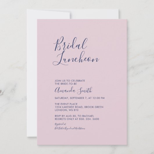 Invitation Mauve et Marine | Déjeuner nuptial minimal simple (Devant)