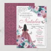 Invitation Mauve et Océan Turquoise Coucher de soleil Princes (Devant / Derrière)