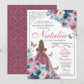 Invitation Mauve et Océan Turquoise Coucher de soleil Princes (Devant / Derrière)