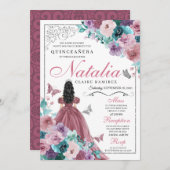 Invitation Mauve et Océan Turquoise Coucher de soleil Princes (Devant / Derrière)