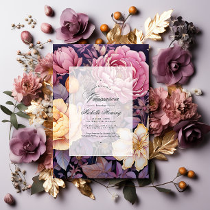 Invitation Mauve et or Floral Quinceañera