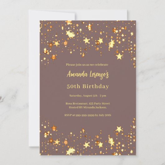 Invitation Mauve-étoile d'anniversaire (Devant)