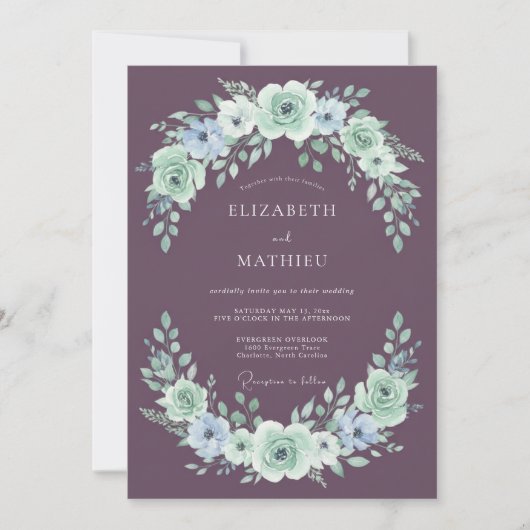 Invitation Mauve Exquisite Botanical Wedding (Devant)