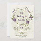 Invitation mauve fleurs blanches verdure anniversaire (Devant)
