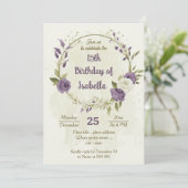 Invitation mauve fleurs blanches verdure anniversaire (Debout devant)