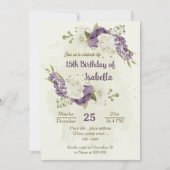 Invitation mauve fleurs blanches verdure anniversaire (Devant)