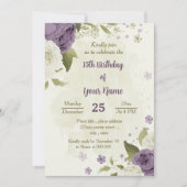 Invitation mauve fleurs blanches verdure anniversaire (Devant)