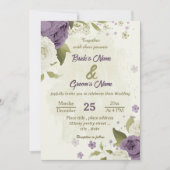 Invitation mauve fleurs blanches verdure mariage (Devant)