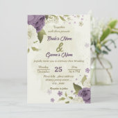 Invitation mauve fleurs blanches verdure mariage (Debout devant)