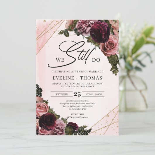 Invitation Mauve fleurs roses rougir bordeaux nous le faisons (Debout devant)