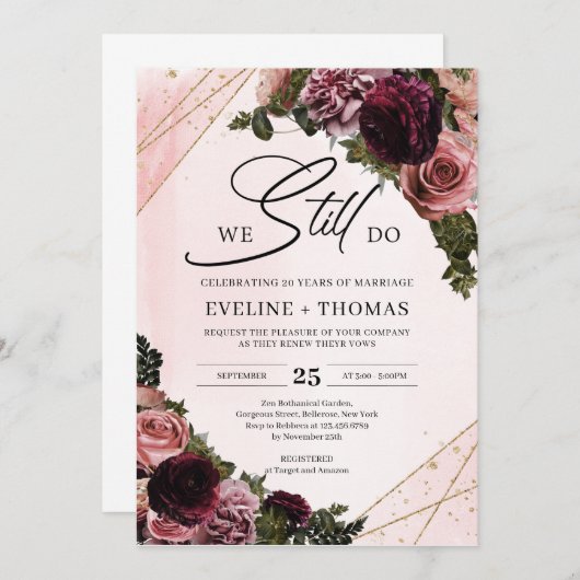 Invitation Mauve fleurs roses rougir bordeaux nous le faisons (Devant / Derrière)