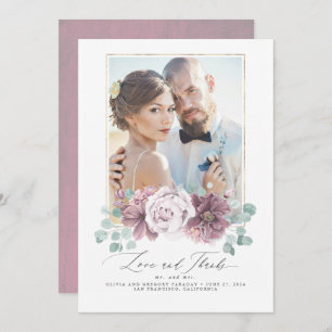 Invitation Mauve Floral Amour et Merci Mariage Merci