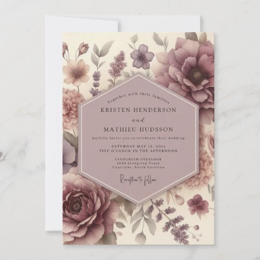 Invitation Mauve Floral Bloom Wedding (Devant)