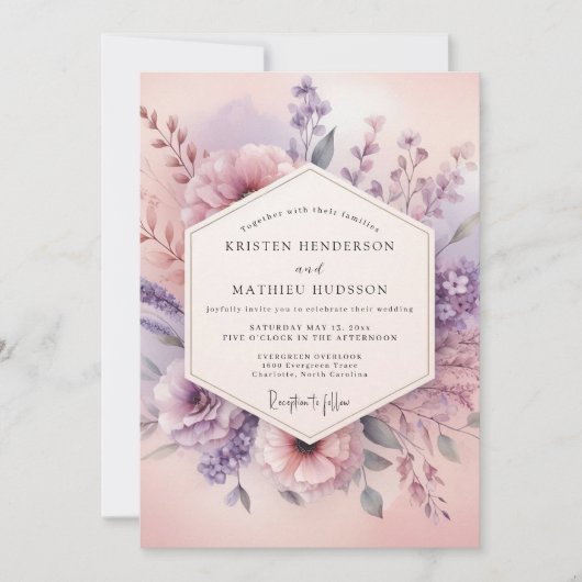 Invitation Mauve Floral Dream Wedding (Devant)