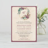 Invitation Mauve Floral QR Code Anand Karaj Sikh Mariage (Debout devant)