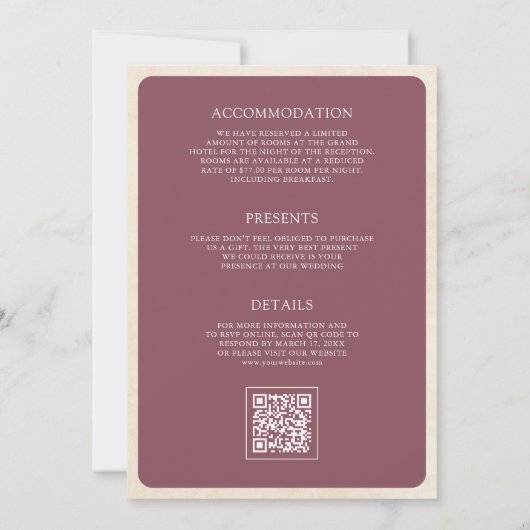 Invitation Mauve Floral QR Code Anand Karaj Sikh Mariage (Dos)
