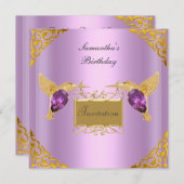 Invitation Mauve Gold Jewel Birds (Devant / Derrière)