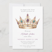Invitation Mauve Gold Princess Crown Fairytale Birthday Party (Devant)