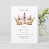 Invitation Mauve Gold Princess Crown Fairytale Birthday Party (Debout devant)
