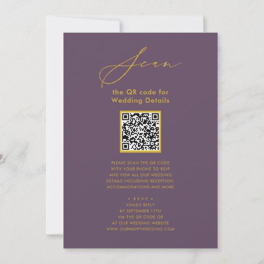Invitation Mauve Gold QR Code Tout en un mariage élégant (Dos)