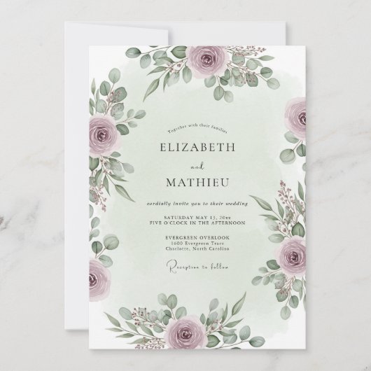 Invitation Mauve Graceful Forest Wedding (Devant)