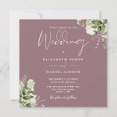 Invitation Mauve Green Floral Monogram Carré Mariage (Devant)
