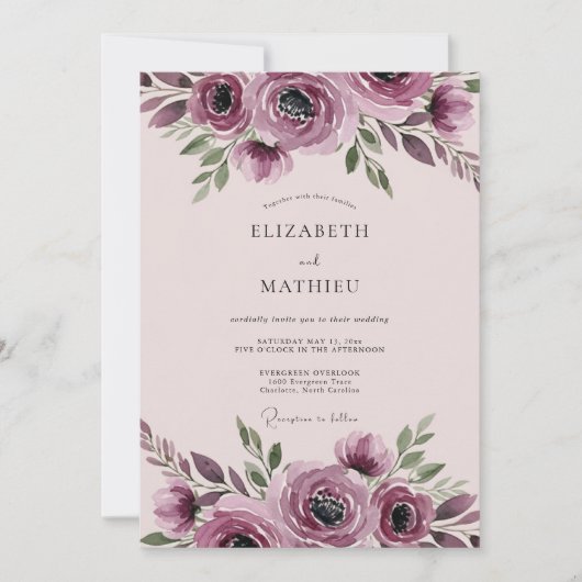 Invitation Mauve Harmonious Botanical Wedding (Devant)