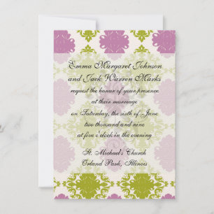 Invitation mauve lavande chaux vert diamant blanc damassé
