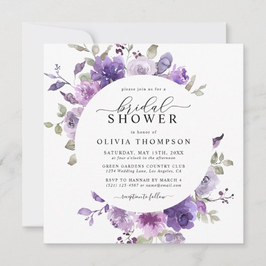 Invitation Mauve Lilac Dusty Fête des mariées florale violett (Devant)