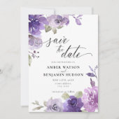 Invitation Mauve Lilac Dusty Purple Floral Enregistrer La Dat (Devant)
