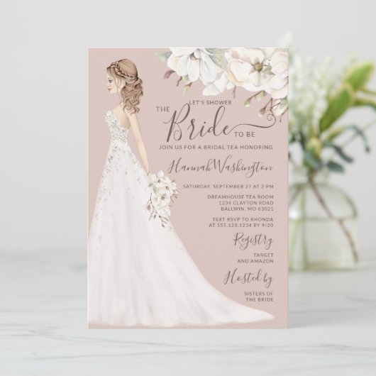 Invitation Mauve Magnolia mariée en Parties scintillant Gown  (Debout devant)