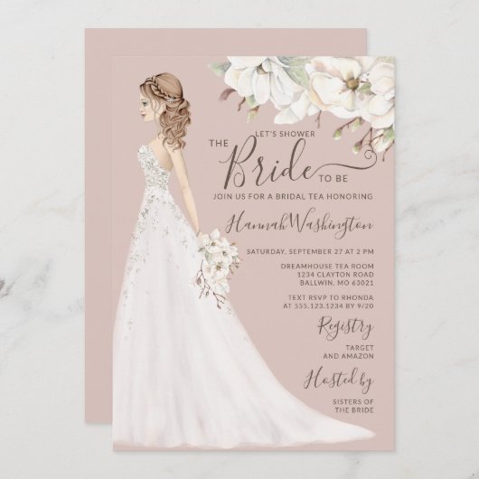 Invitation Mauve Magnolia mariée en Parties scintillant Gown  (Devant / Derrière)