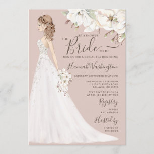 Invitation Mauve Magnolia mariée en Parties scintillant Gown