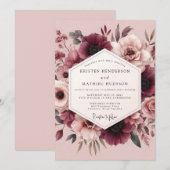 Invitation Mauve & Maroon Romantic Bloom Wedding (Devant / Derrière)