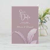 Invitation Mauve moderne Mariage minimum feuille Enregistrer  (Debout devant)