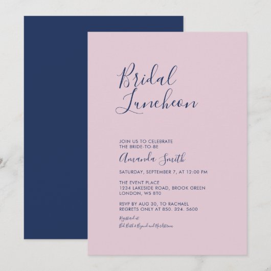 Invitation Mauve & Navy | Simple Réception de Mariage Minimal (Devant / Derrière)