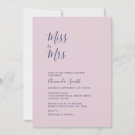 Invitation Mauve & Navy | Simple Shower de Mariage Minimalist (Devant)