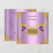 Invitation Mauve Or Oiseaux Bijoux (Devant / Derrière)