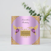 Invitation Mauve Or Oiseaux Bijoux (Debout devant)
