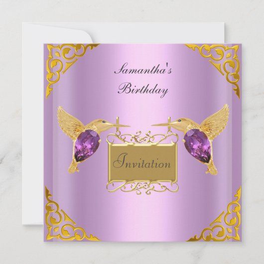 Invitation Mauve Or Oiseaux Bijoux (Devant)