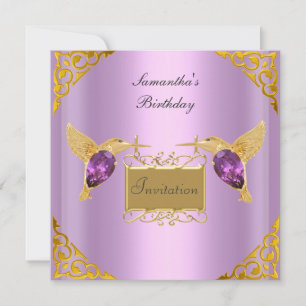 Invitation Mauve Or Oiseaux Bijoux