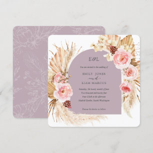 Invitation Mauve Pampas Mariage de Carré Floral Boho Grass