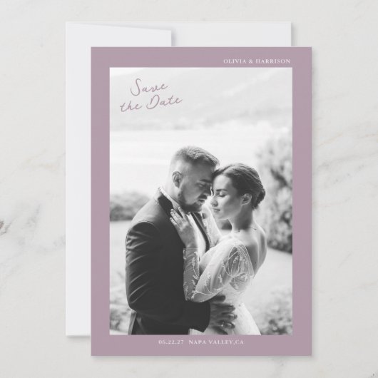 Invitation Mauve Photo Wedding Save the Date Card (Devant)