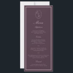 Invitation Mauve Plum Monogram Wedding Long Menu<br><div class="desc">Mauve Plum monogram wedding long menu card for an elegant Old Money wedding reception. This refined mauve and deep plum menu reflects timeless European estate aesthetics and classic luxury stationery style, perfect for a romantic traditional bride. Ideal for vineyard weddings, historic estates, and elegant fall receptions. Style with gold table...</div>